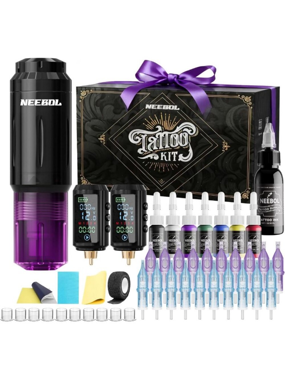 Neebol Wireless Tattoo Gun Kit, 2PCS Batteries Set for Beginners & Artists